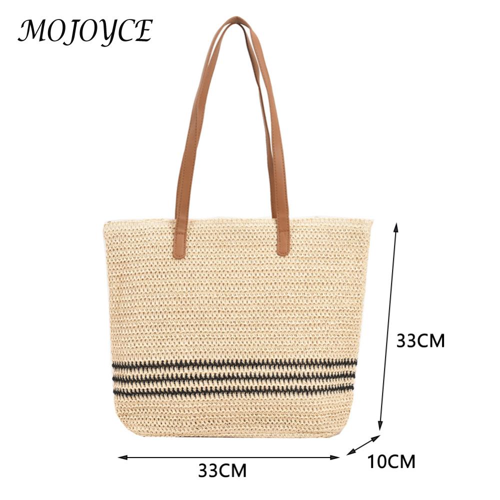 Straw Woven Shoulder Bags Women Summer Beach Vacation Ladies Travel Purse Totes