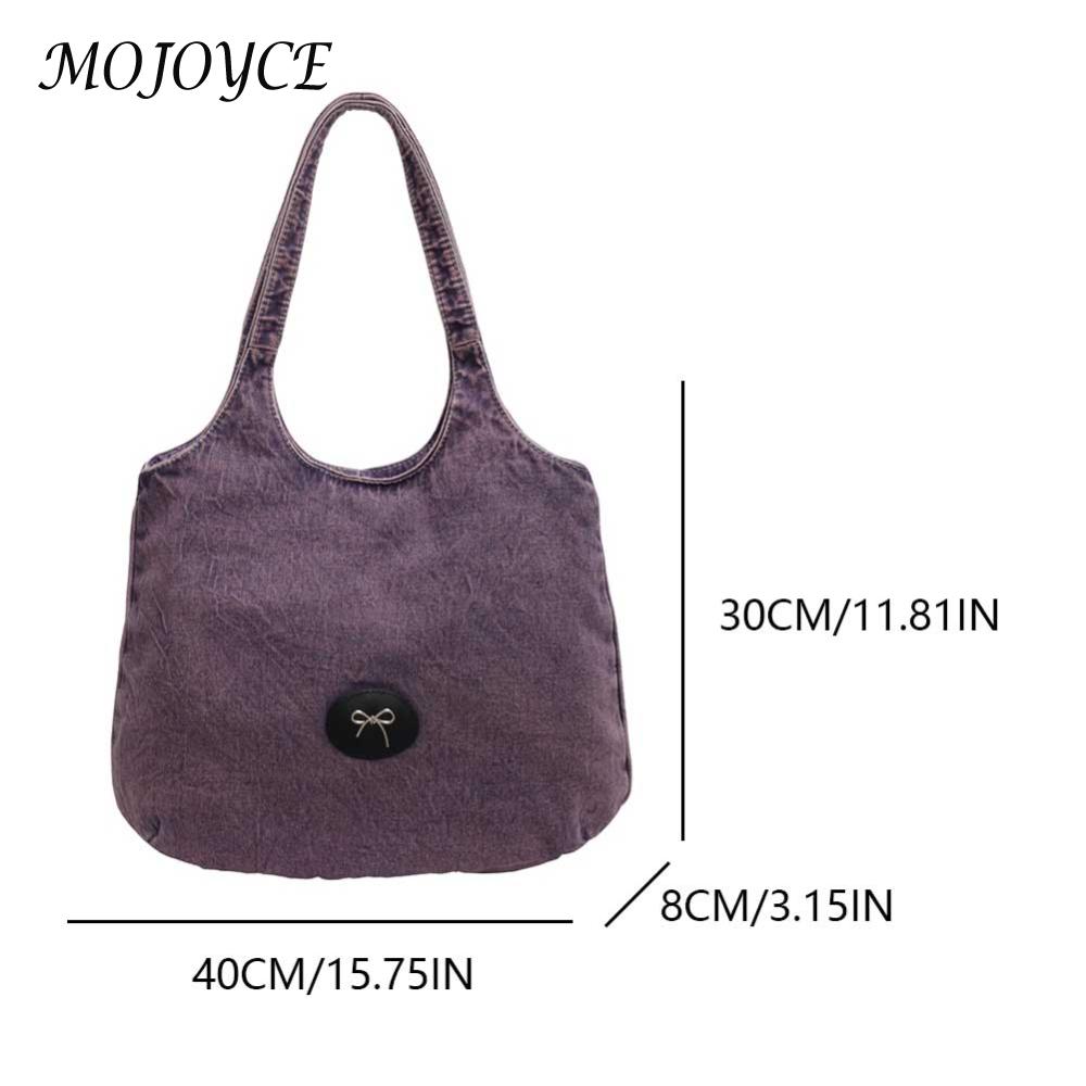 Women Denim Tote Bag Zipper Shoulder Bag Large Capacity Underarm Bag Handbag for Work Commuting