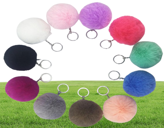 Artificial Rabbit Fur Ball Plush Fuzzy Fur Key Chain Ball Keychain Car Bag Keychain Key Ring Pendant Jewelry with Ring sxjun2