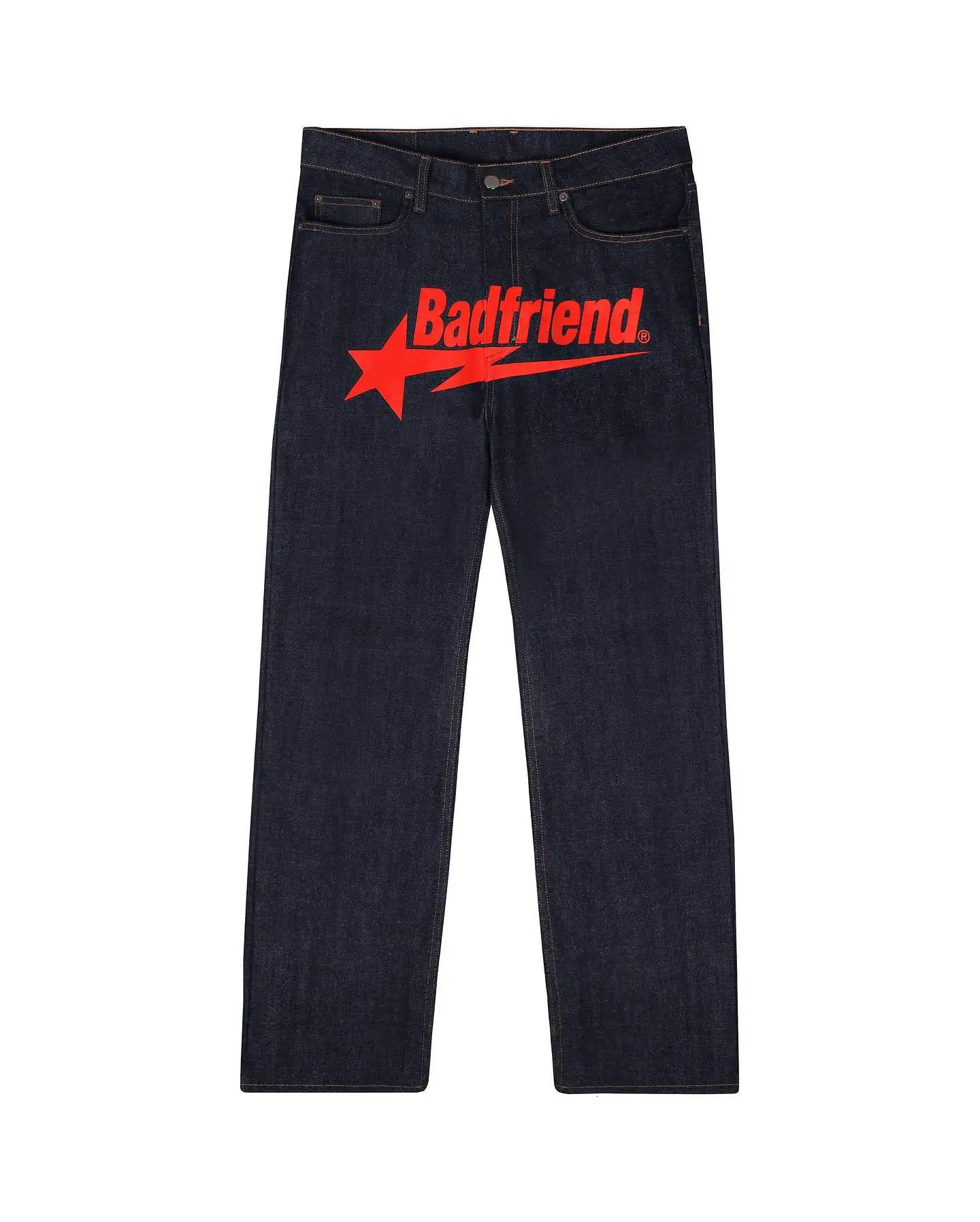 Mens Women Harajuku Punk Rock Wide leg Denim Trousers Streetwear Y2k Jeans Hip Hop Badfriend Letter Print Baggy Black Pants 240425