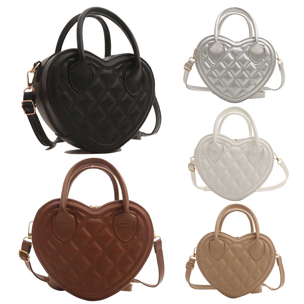Heart Shape Satchel Crossbody Purse PU Leather Fashion Handbag Zip Around Top Handle Bag for Women