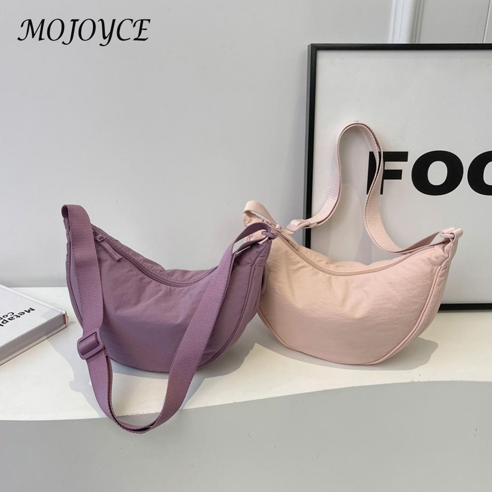 Women Half Moon Underarm Bag Solid Color Crossbody Crescent Bag Fashion Cloud Shoulder Bag Adjustable Strap for Outdoor Travel