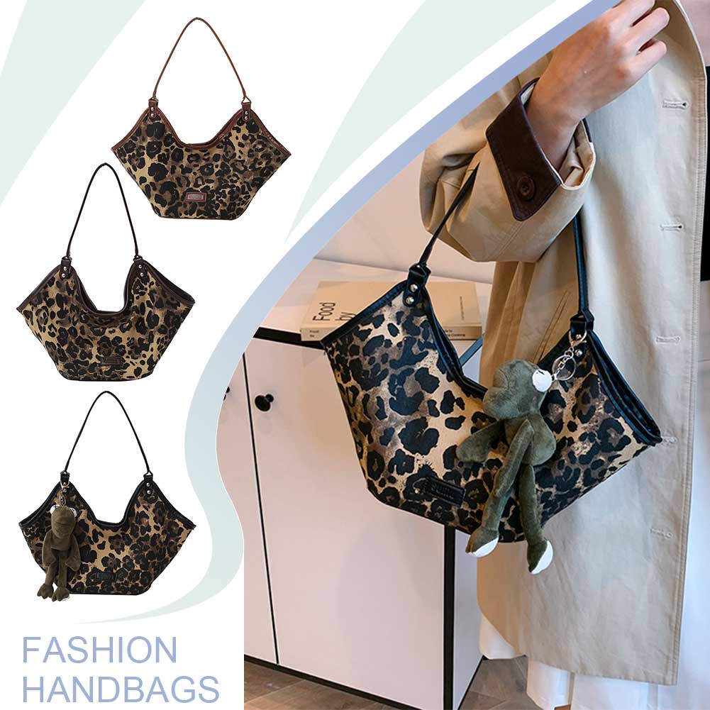 Shoulder Bag for Women Leopard Handbag PU Leather Large Capacity Trendy Tote Bag for Commuting Travel