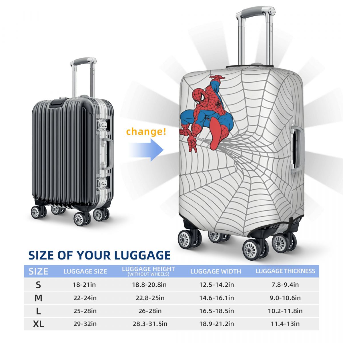 Spider Man In Center Of Web Suitcase Cover Vacation Strectch Luggage Supplies Travel Protector