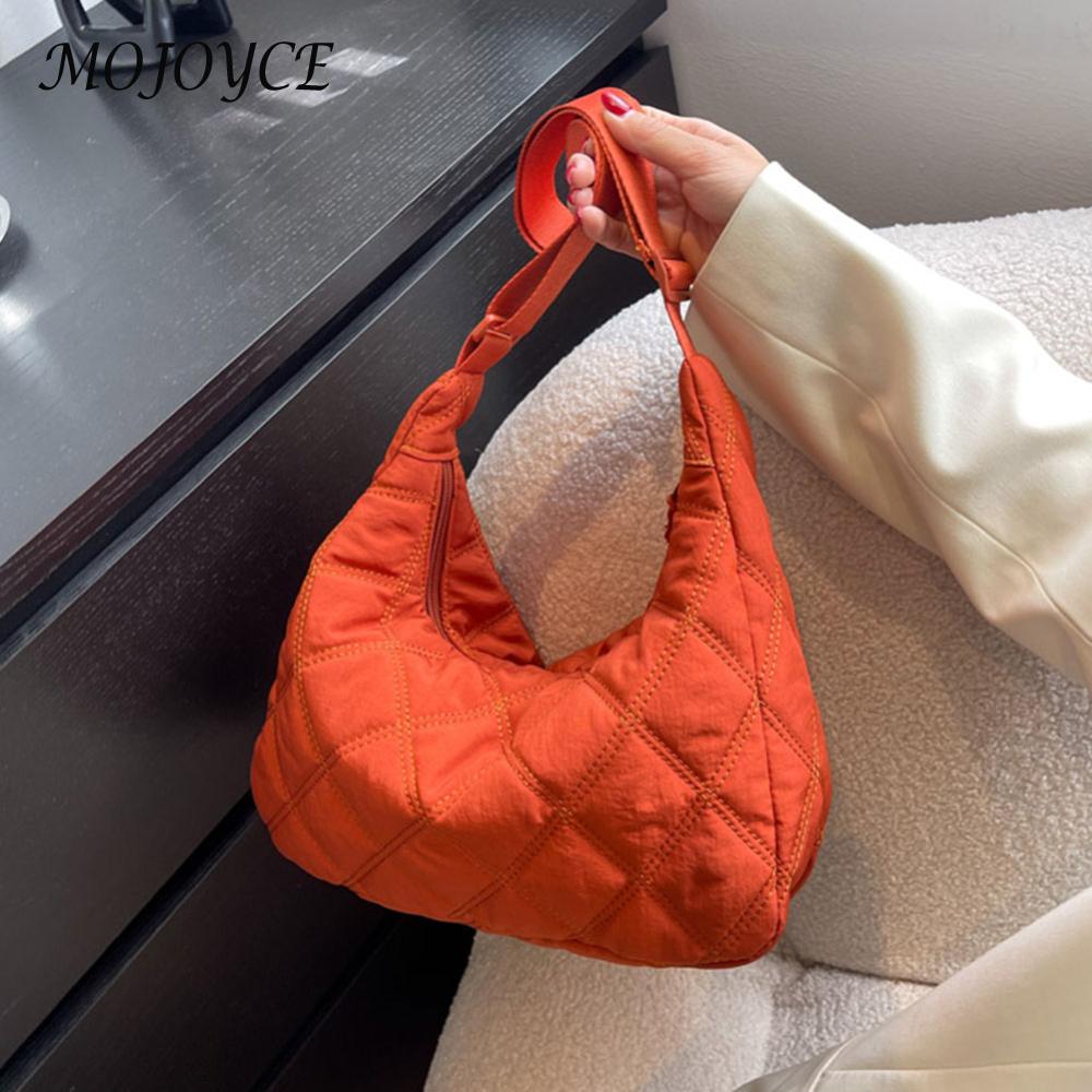 Women Simple Commuting Bag Solid Color Quilted Diamond Lattice Tote Bag Adjustable Strap Large Capacity for Autumn Winter