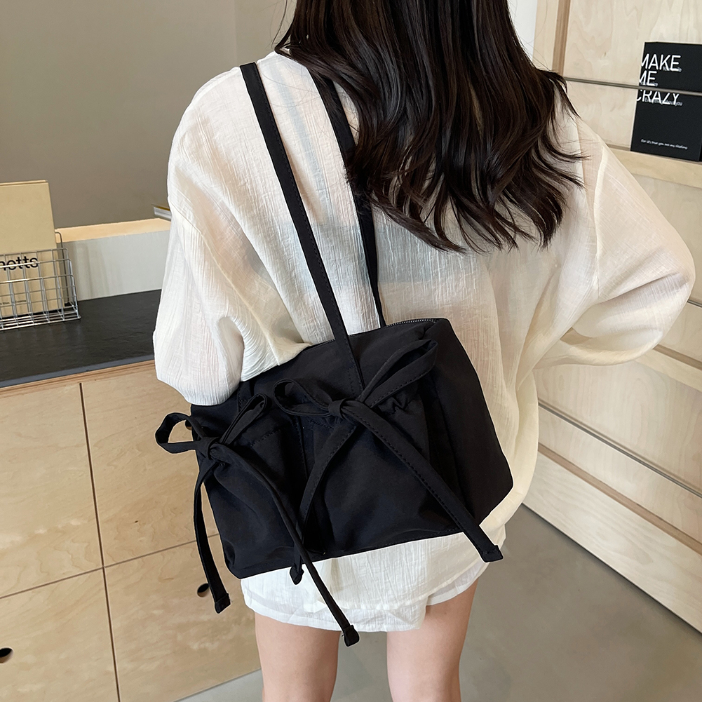 Cute Bow Commuter Bag Casual Nylon Fashion Shoulder Purse Large Capacity Daily Bag Solid Color for Women Daily Use and Commuting