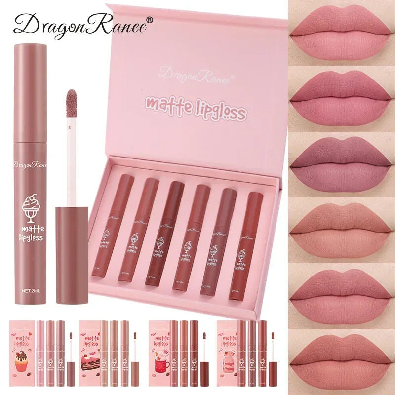 6 pieces/set matte velvet lip gloss waterproof durable liquid lipstick cosmetics beauty keep 24 hours non stick cup cosmetics gift 241107