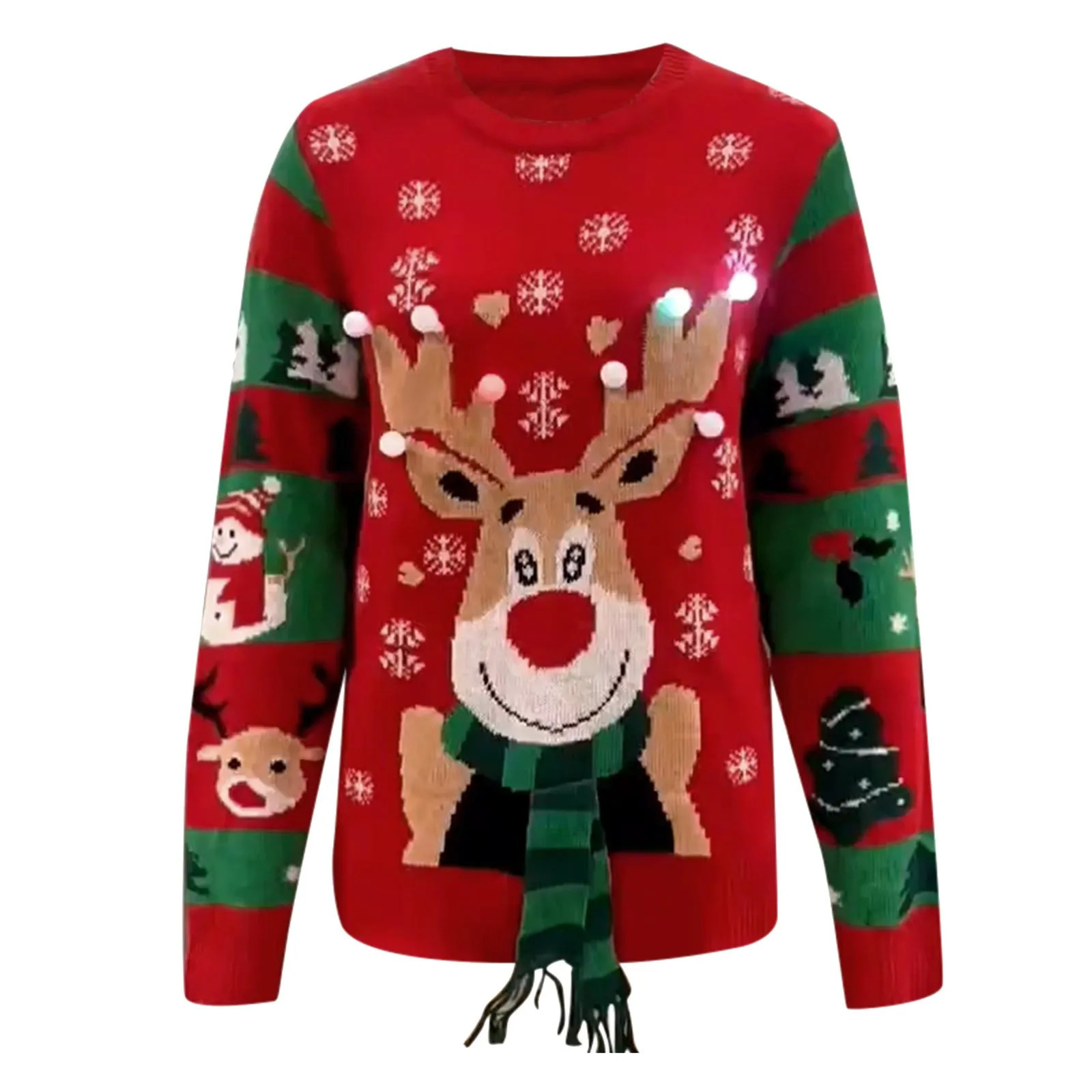 Christmas Sweater Women Autumn Winter LED Light Elk Printed Knitted Pullovers Sweaters Fashion Casual Tops Knitwears 241108