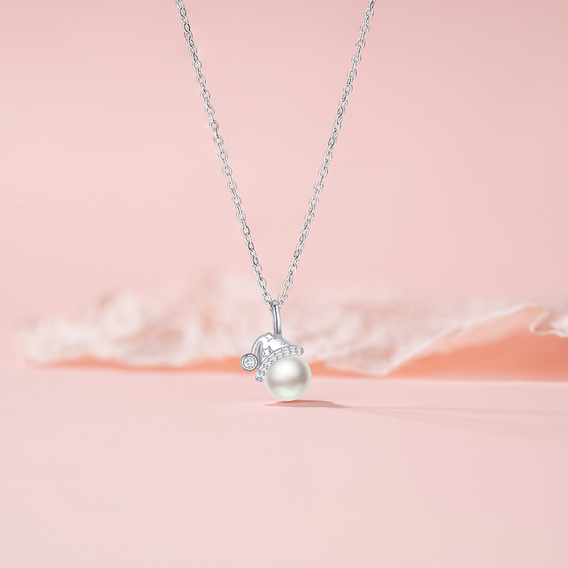 Women's Holiday Pearl Hat Pendant Necklace with Unique Christmas Theme