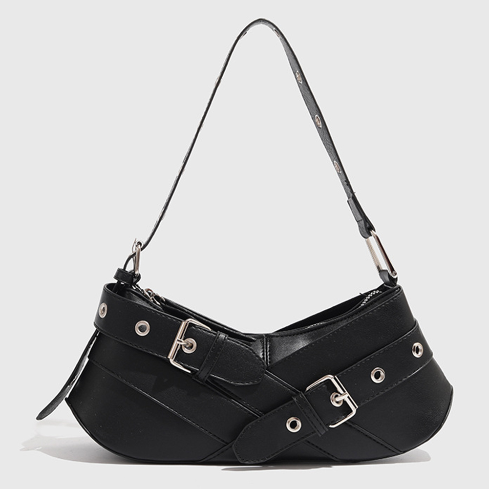 Women PU Leather Punk Shoulder Bag Strap Adjustable Underarm Purse Solid Color Hobo Bag for Vacation Travel Commuting Armpit Bag