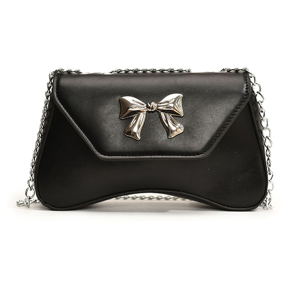Women PU Bow Fashion Shoulder Bag Large Capacity Stylish Messenger Bag Solid Color Elegant Handbag Chain Strap Travel Sling Bag