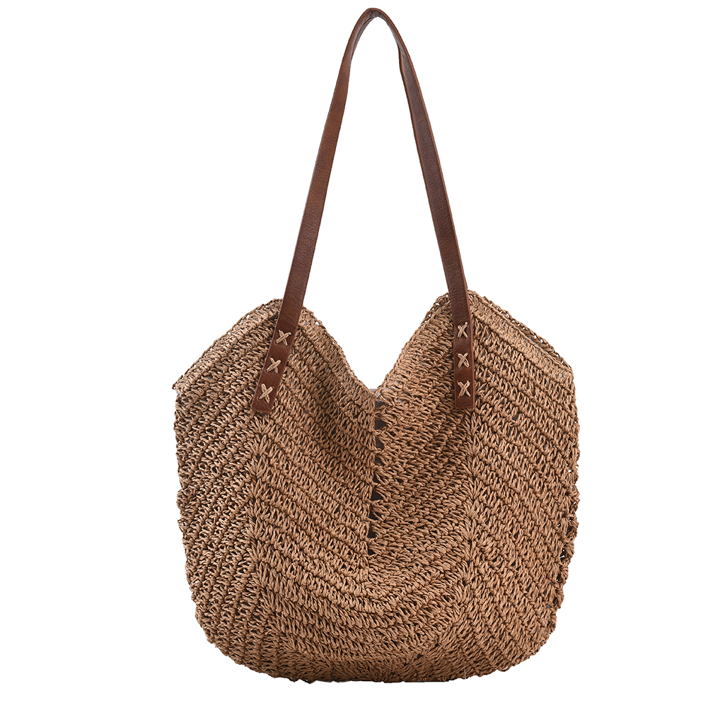 Vintage Woven Women Summer Hollow Shoulder Shopping Bag Large Capacity Handbags