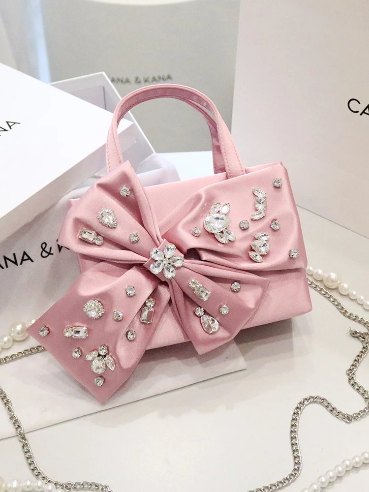 Design sense niche bow diamond-encrusted satin handbag bag shoulder crossbody new autumn