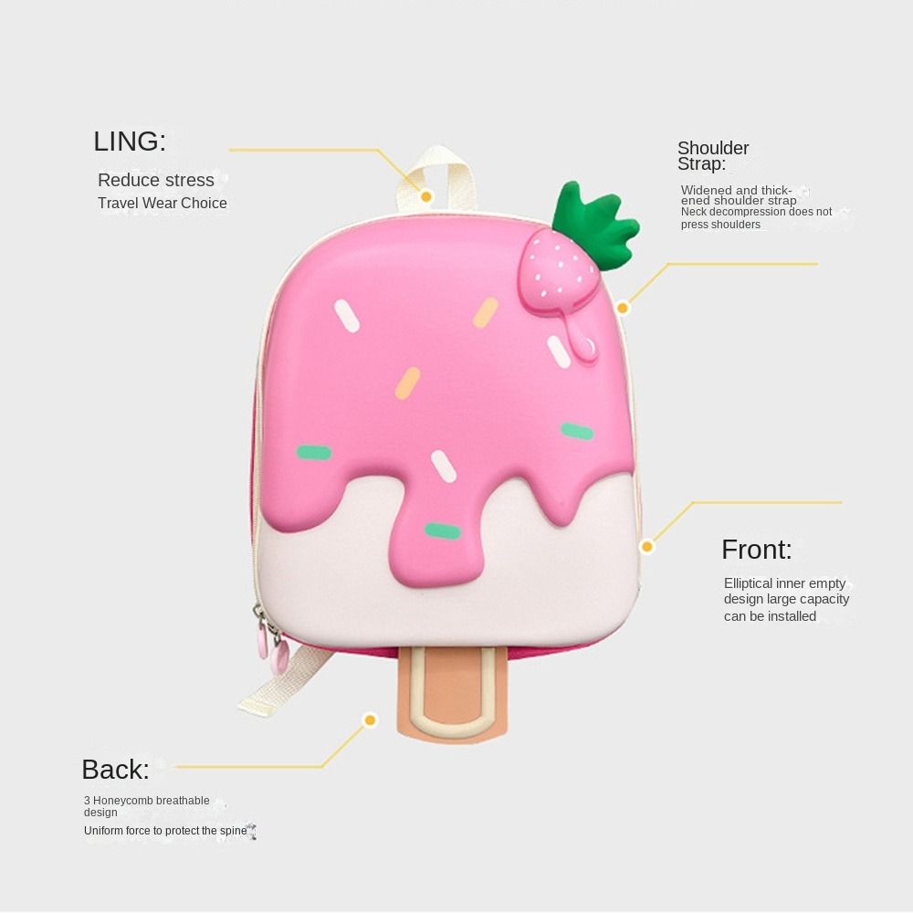 Cute Trend Kids Backpack Ice-cream Shape Shoulder Bags Portable Large Capacity Dessert Bag