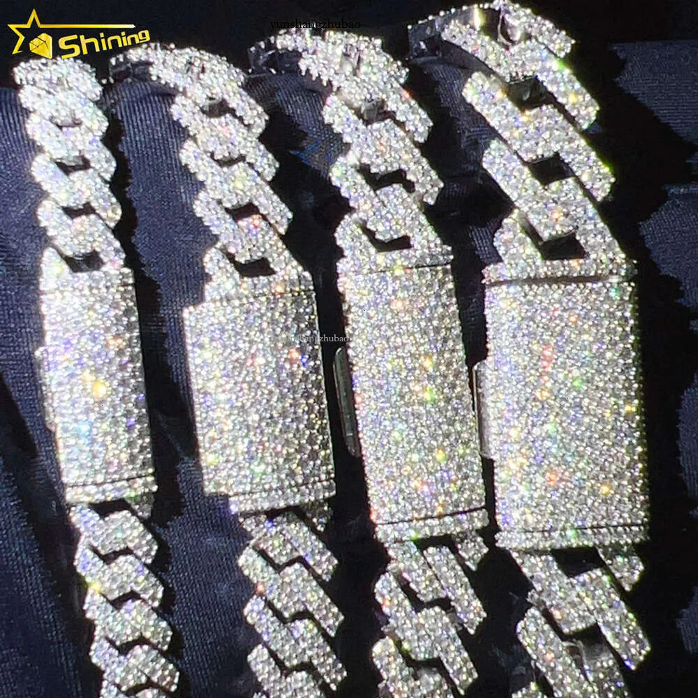 Iced out vvs 2 rows miami gold Men and women necklace sterg sier dia moissanite cuban k chain