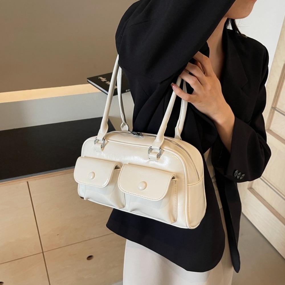 Korean Style Satchel Hobo Bag Large Capacity Retro Shoulder Underarm Bag Casual Fashion Leather Double Pocket Handbag Travel