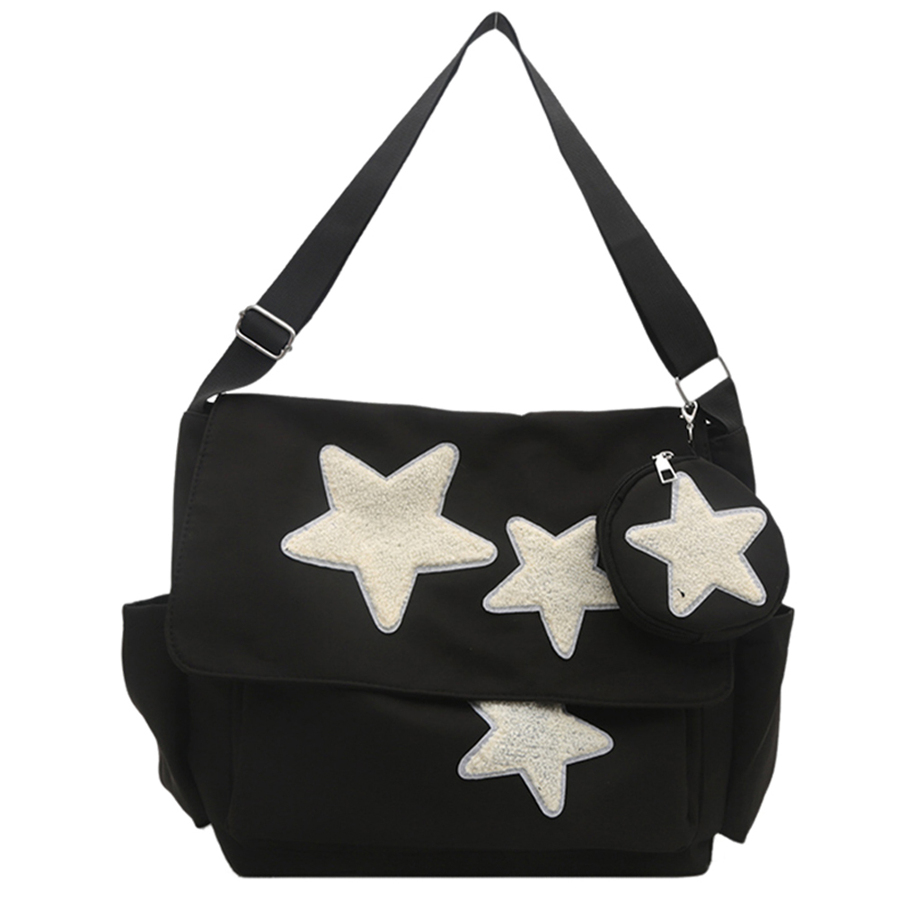 Women Cute Messenger Bag with Coin Purse Star Patches Kawaii Shoulder Bag Large Capacity Simple Crossbody Bag Girls Daily Bag
