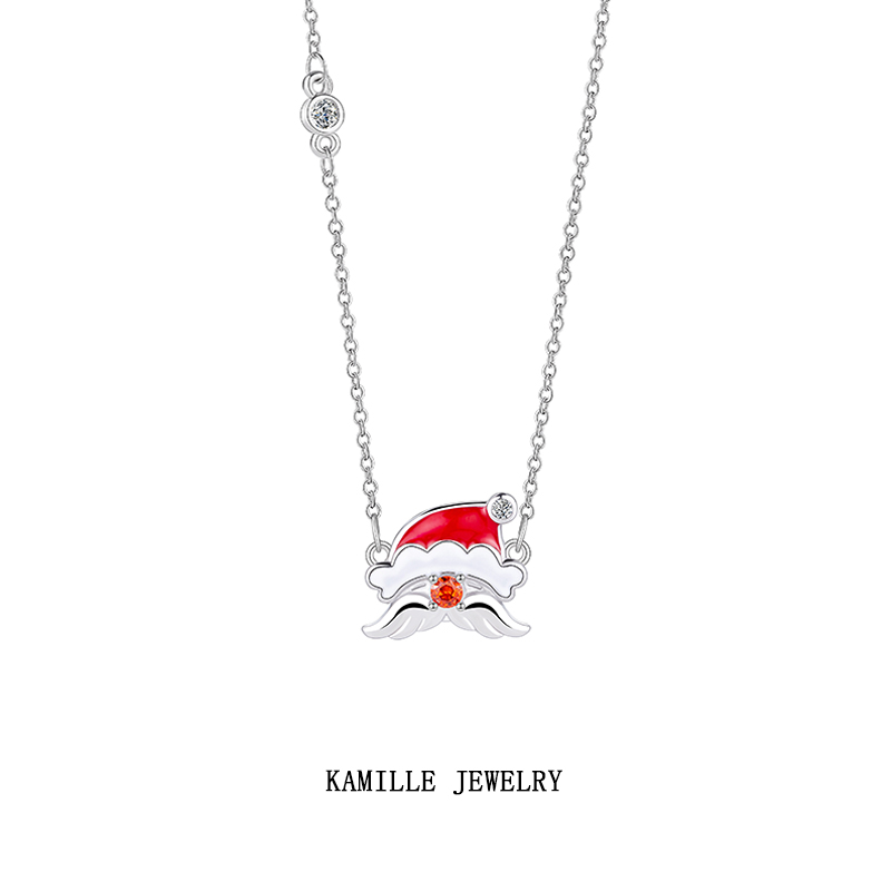 Women's Festive Christmas Collection Oil Drip Santa Hat Charms Necklace