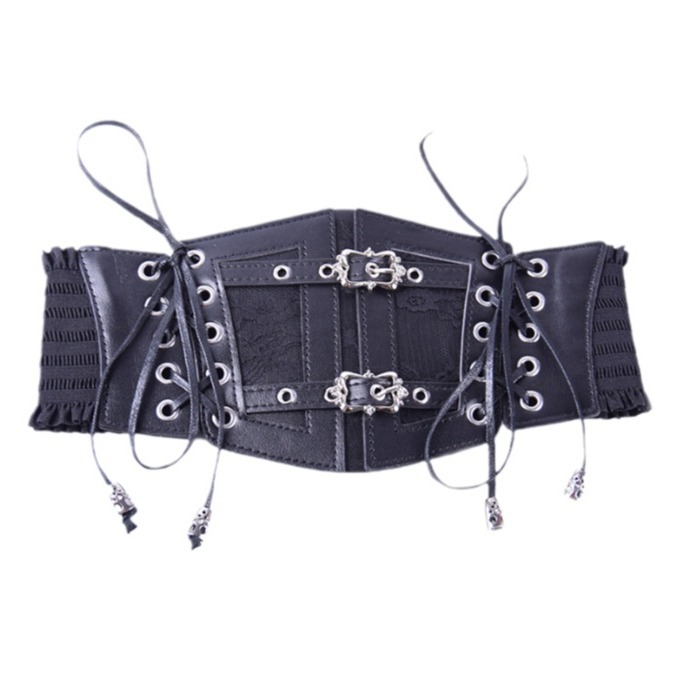 Factory direct lace straps leather waist seal take ladies decorative body shaping Europe and the United States retro metal buckle elastic girdle