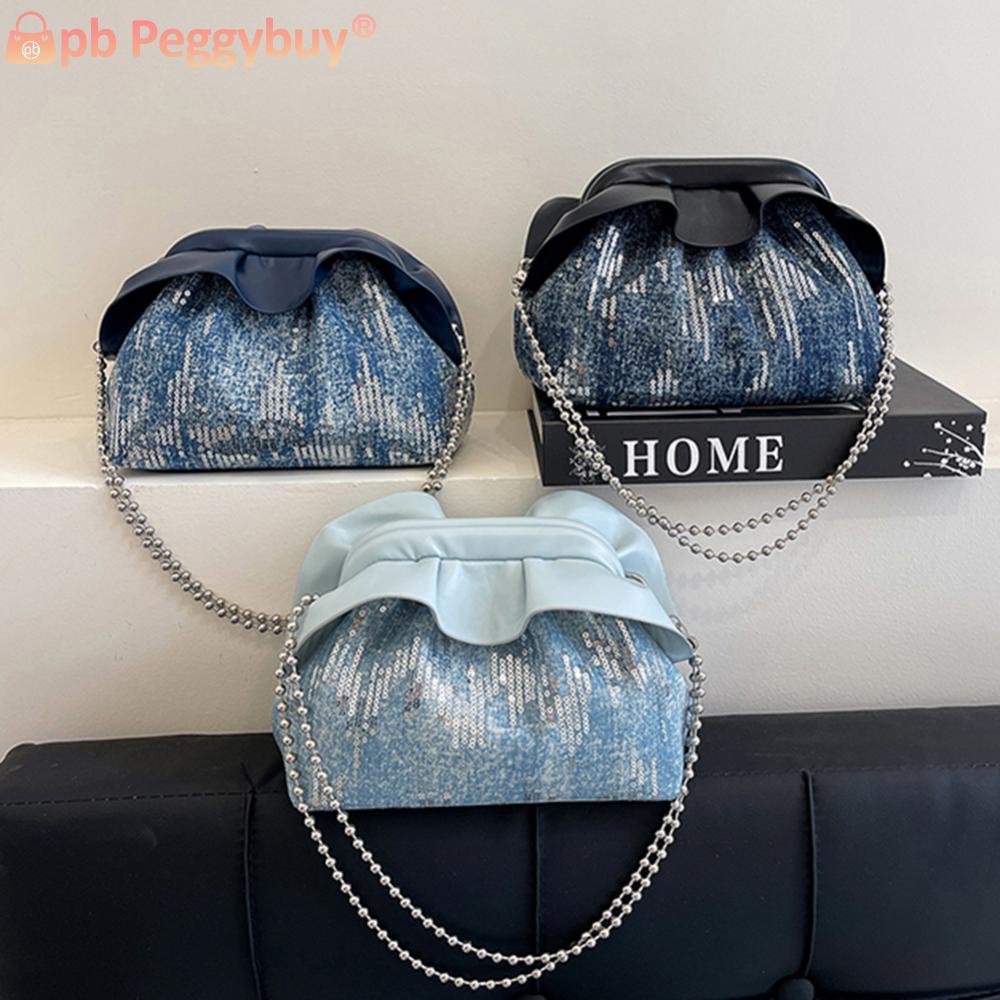 Denim Women Crossbody Bag Sequin Clutch Purse Chain Evening Bag Wedding Party Bridal Purse
