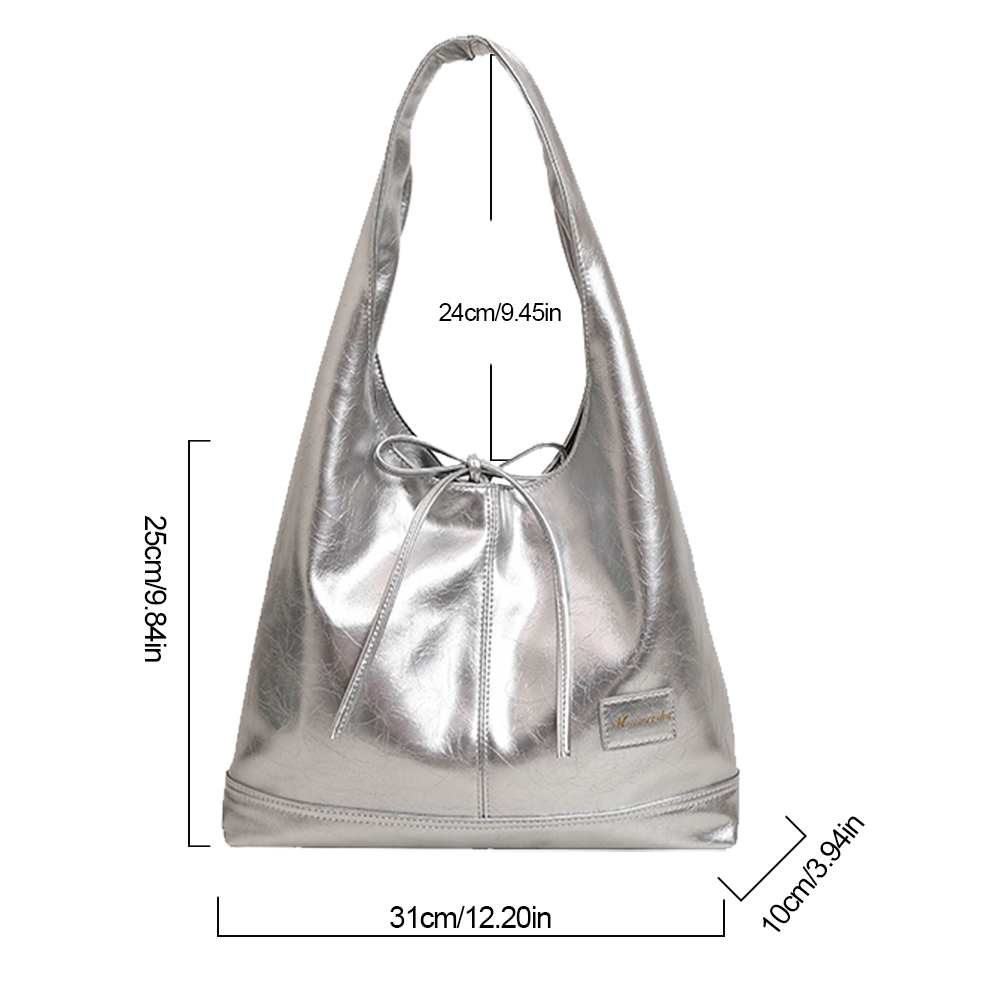 Vintage PU Leather Shoulder Bag Large Capacity Simple Tote Handbag Soft Tote Bag Shopper Commuter Underarm Bag with Small Pouch