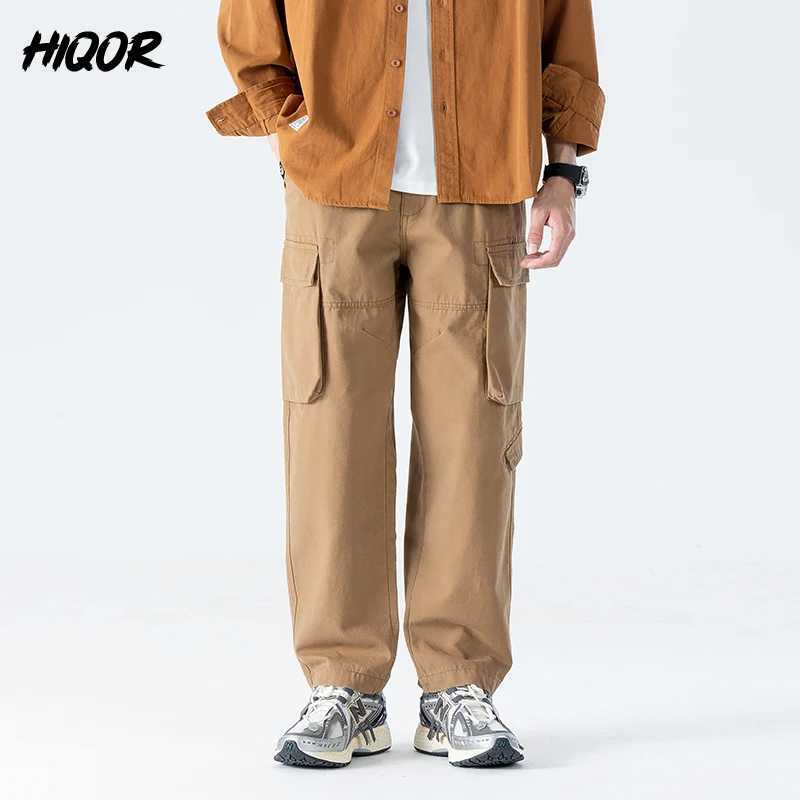 HIQOR New In Men Workwear Pants Autumn Winter Men Baggy Straight Casual Pants Man Cotton Cargo Pants Outdoor Armygreen Overalls LX241107