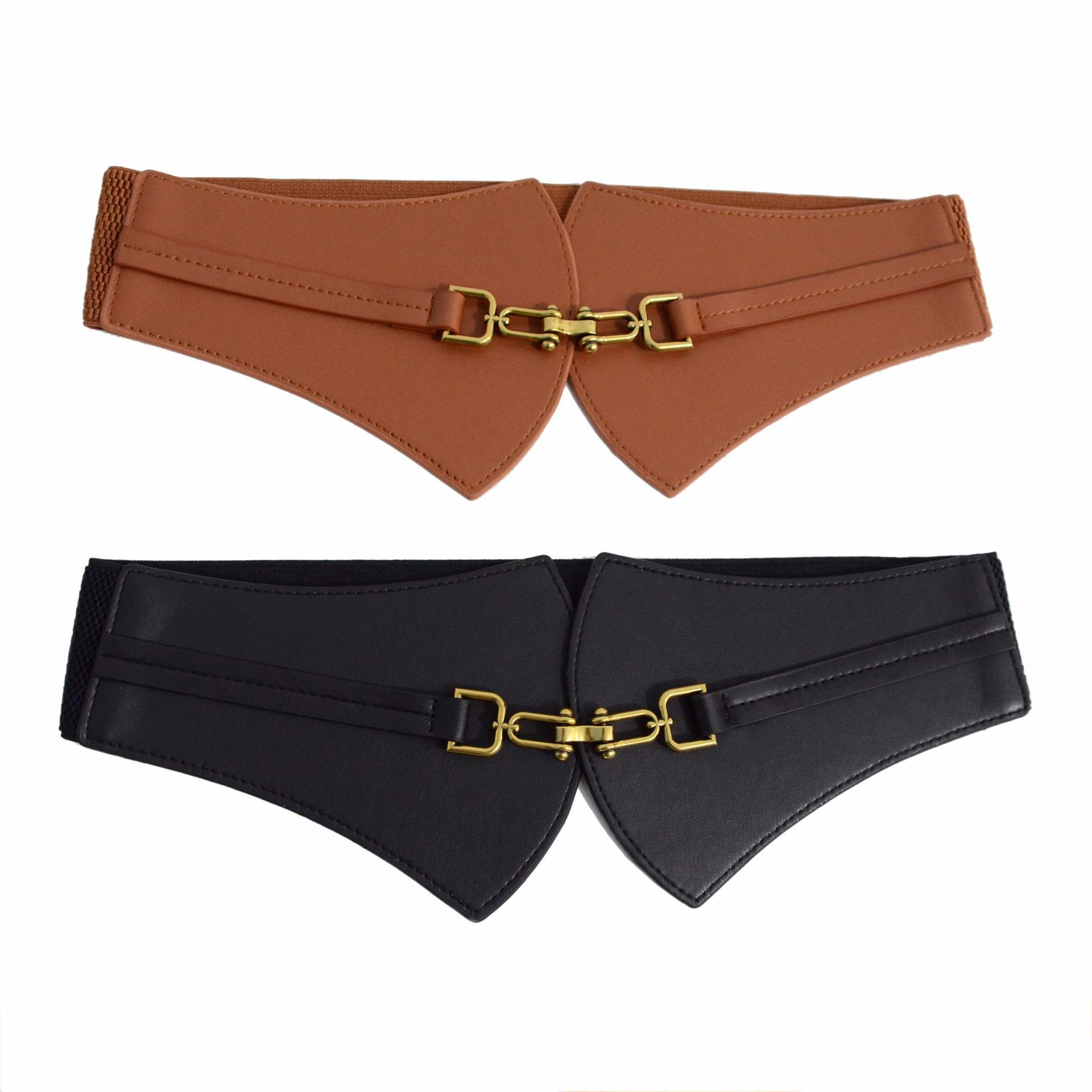 The new women's belt casual simple decorative buckle belt elastic elastic imitation leather wide waistband with coat spot