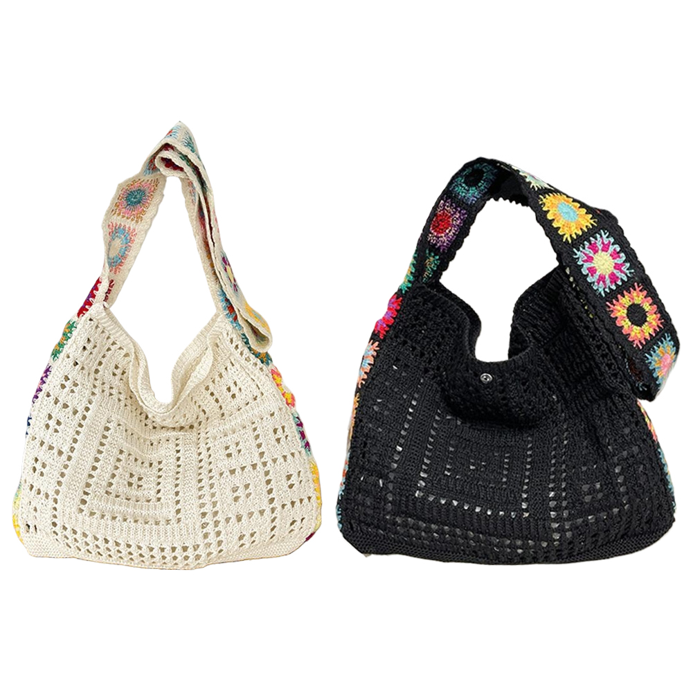 Women Knitted Shoulder Bag Fashionable Handbag Large Capacity Weaving Crossbody Purse Casual Beach Bag Outdoor Travel Bag