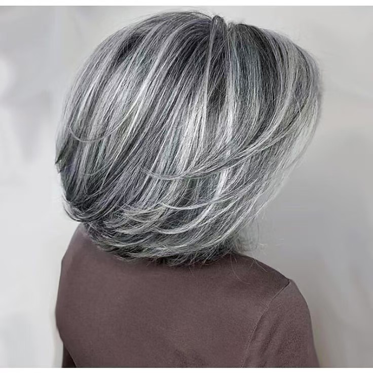 Coolest ideas wavy lob gray 100human blending with rose brown tint for dark hair unexpeceted combination plays with highlights and money pieces gluele