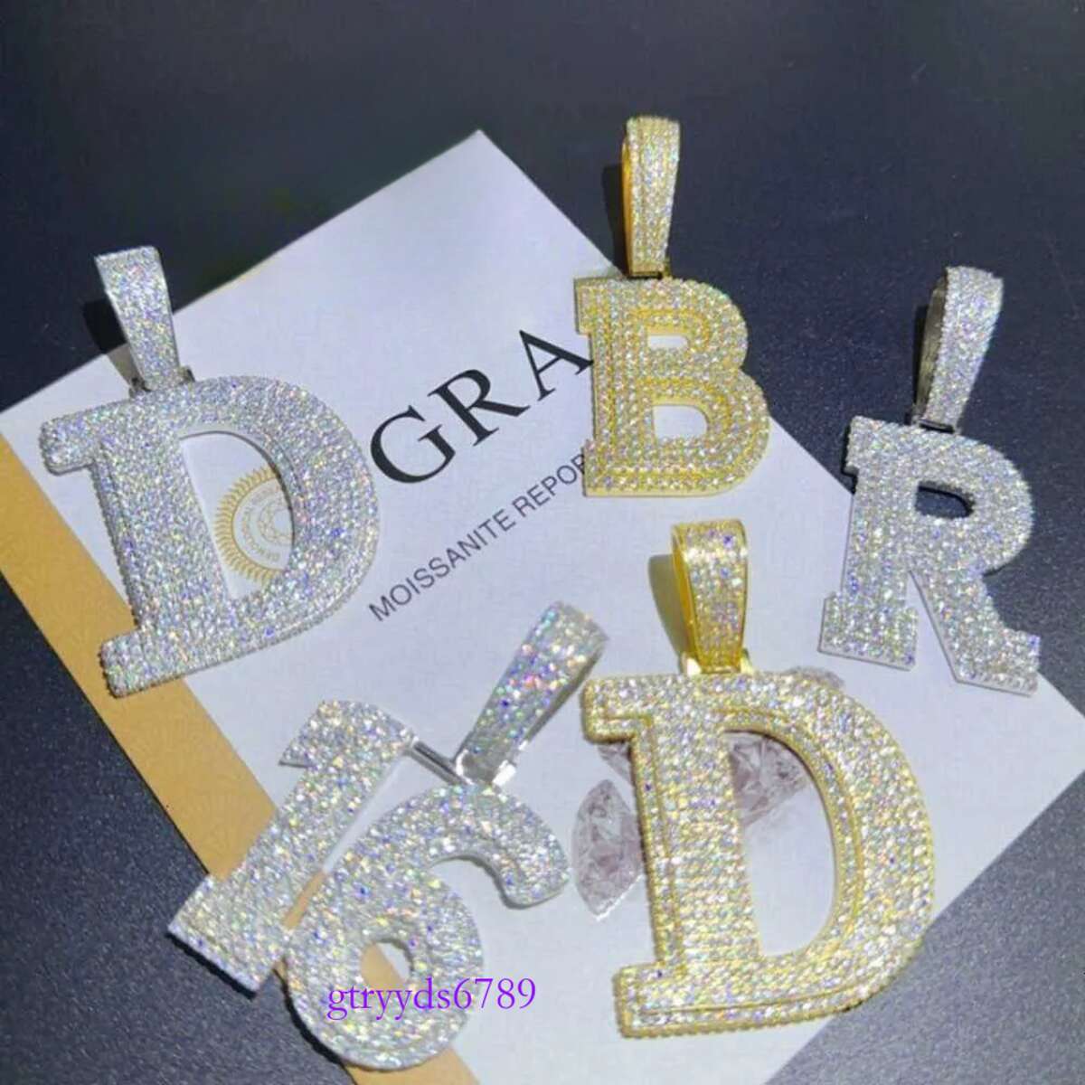A-Z Sterg Sier Shiny Moissanite Letter Pendant with 3mm 24inch Rope Chain Jewelry for Men Women Nice Gift