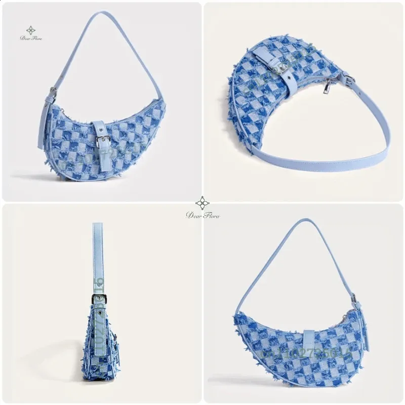 Vintage Denim Shoulder Bag Half Moon Saddle Bag Harajuku Women Underarm Bag Fashion Handbags Casual Ladies Purses Cowboy Bag