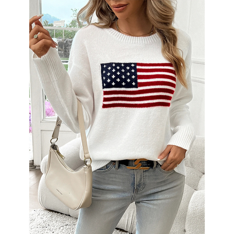 2025 New American Flag Designer Outdoor Casual Round Neck Long Sleeve Hoodie Women's Sweater