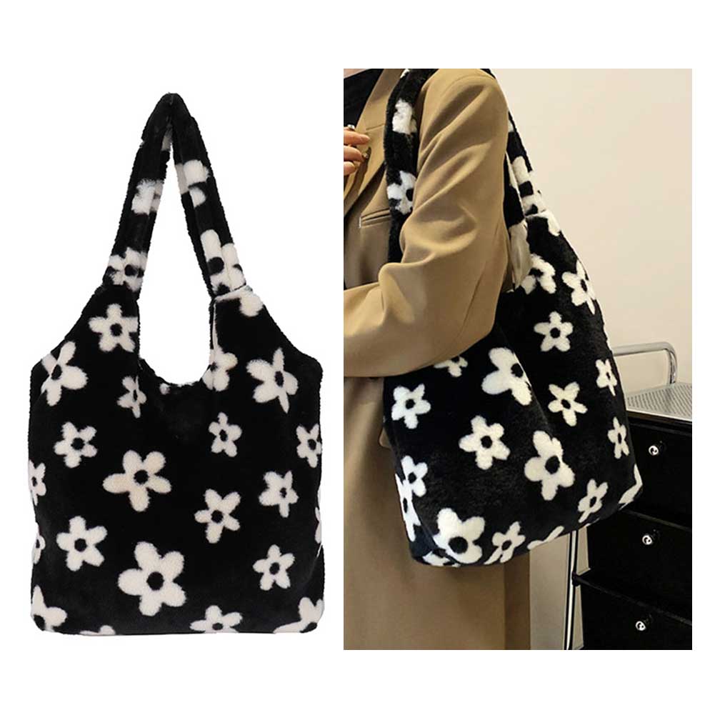 Women Soft Shoulder Bag Large Capacity Casual Shoulder Bag Solid Color Fluffy Armpit Bag Fashion Outdoor Bag