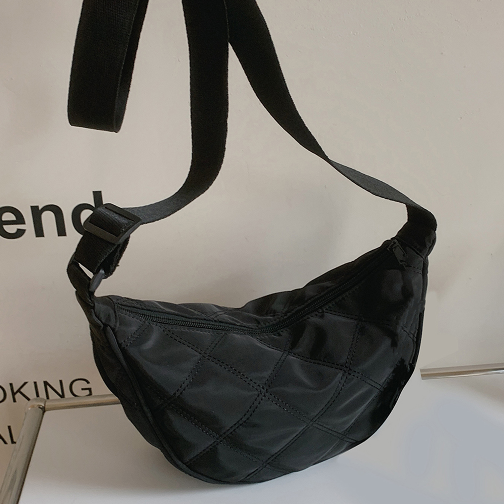 Women Half Moon Bag Lightweight Quilted Shoulder Purse Adjustable Strap Padded Crossbody Bag Versatile Winter Shopper Bag