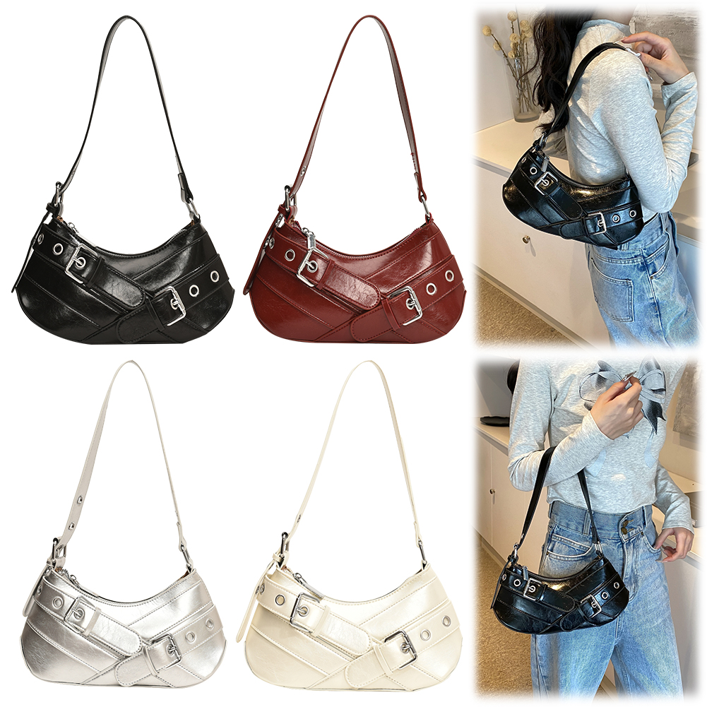 Vintage Clutch Purse Women PU Leather Punk Crossbody Bag Adjustable Strap Underarm Bag Armpit Bag for Vacation Travel Commuting