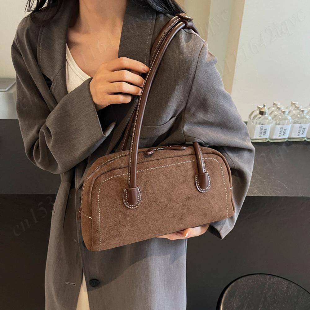 New Suede Shoulder Bag for Women Multi Pocket Underarm Bag Faux Suede Solid Color Handbag Zipper Satchel Bag for Work Shopping
