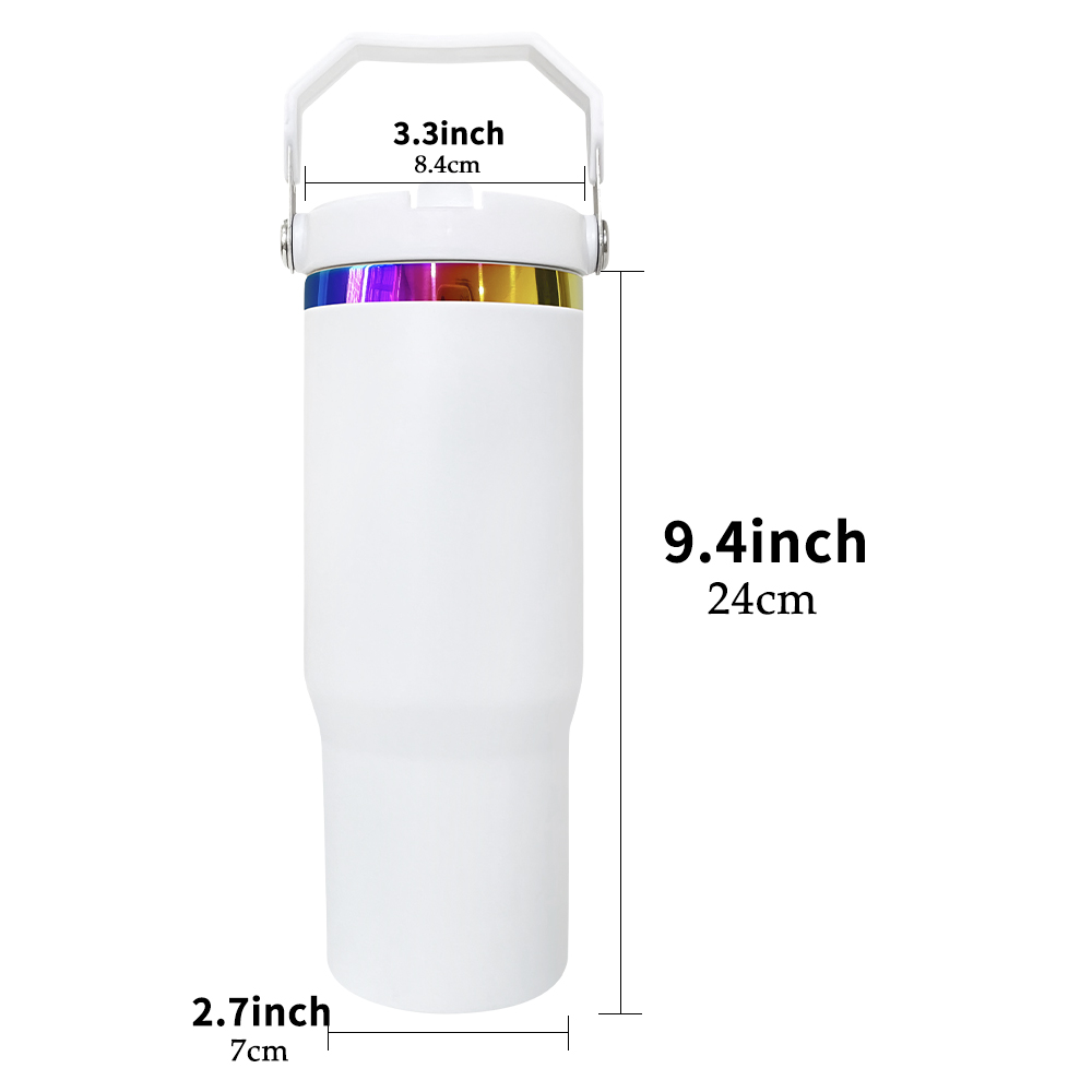Flip straw 30oz matte macaron rainbow plated tumbler Leak proof stainless steel vacuum insulated travel mugs coffee cups for Laser engraving