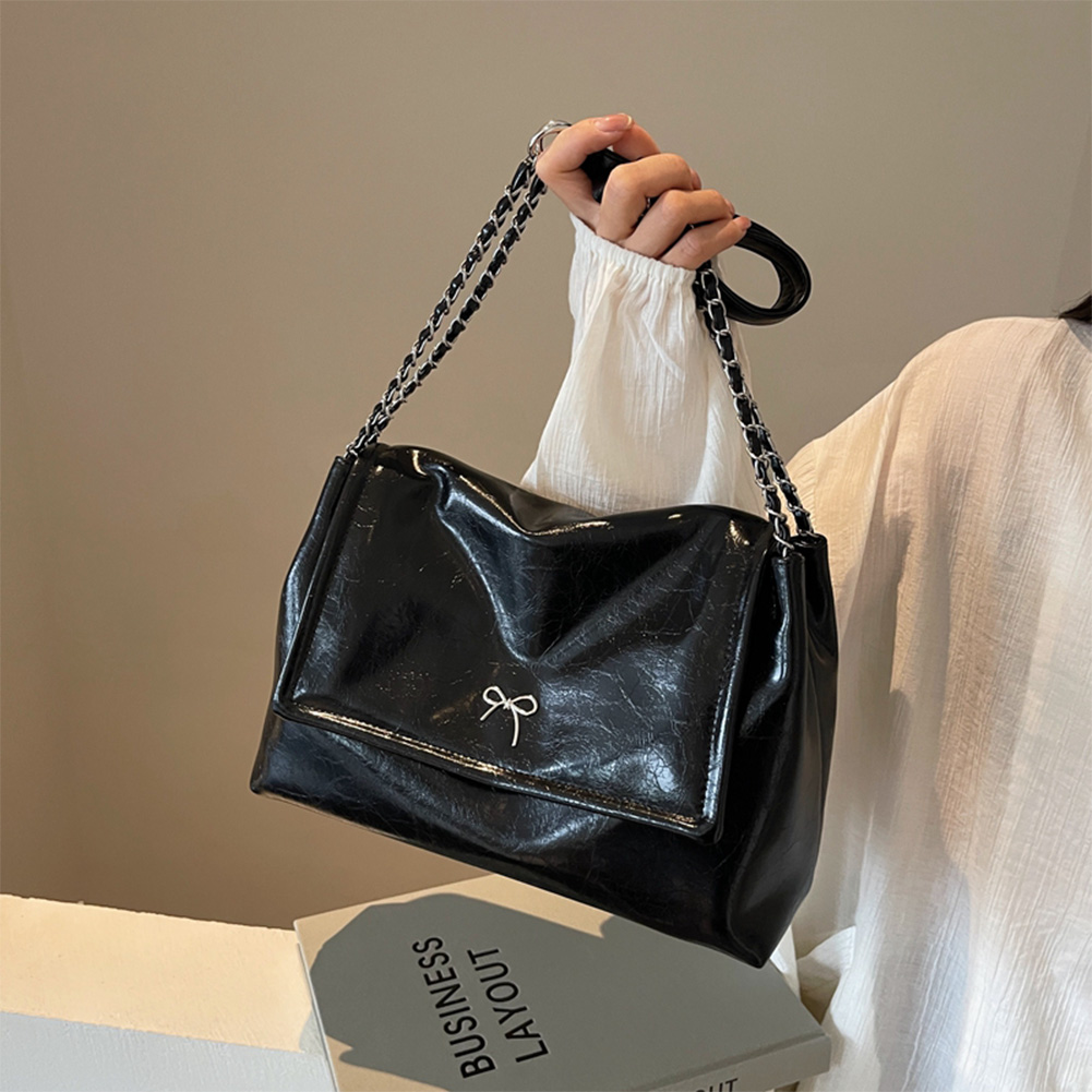 Women Trendy Tote Handbag Large Capacity PU Underarm Bag Simple Flap Bag Solid Color Elegant Shoulder Purse Outdoor Travel Bag