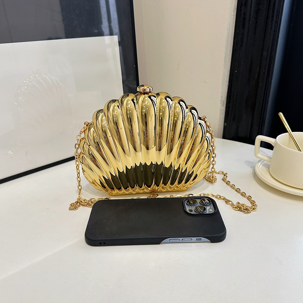 Women Acrylic Metallic Crossbody Bag Seashell Evening Bag Detachable Chain Handbag for Wedding Party Prom Satchel Purse