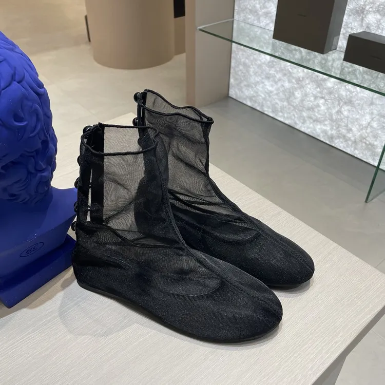 Mesh Fashion Designer Flat With Shoes Women Ankle New In 2024 Summer Spring Round Toe Ladies Short Boots Female Footwear 9492 241120