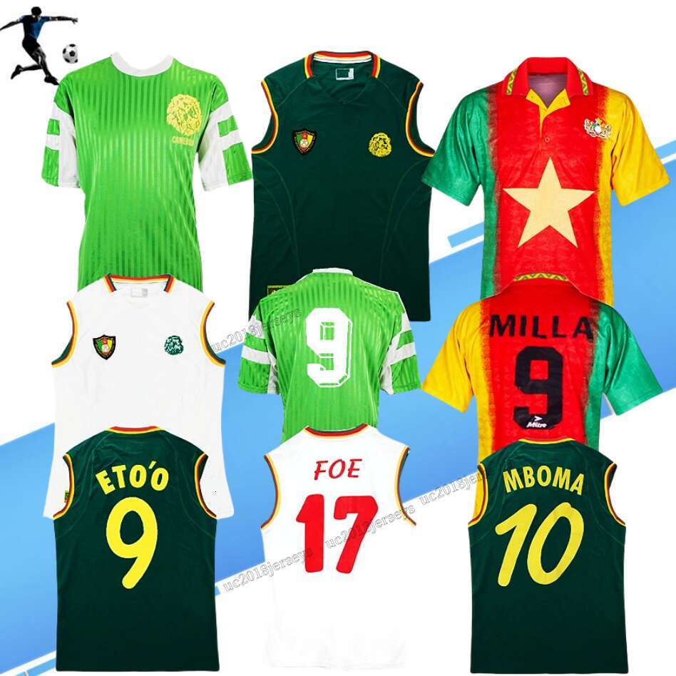 1990 1998 2002 Cameroon Retro Soccer Jerseys Home Shirt Eto'o Geremi Wome Song Djemba-Djemba 90 98 02 classic football shirts top Hammar