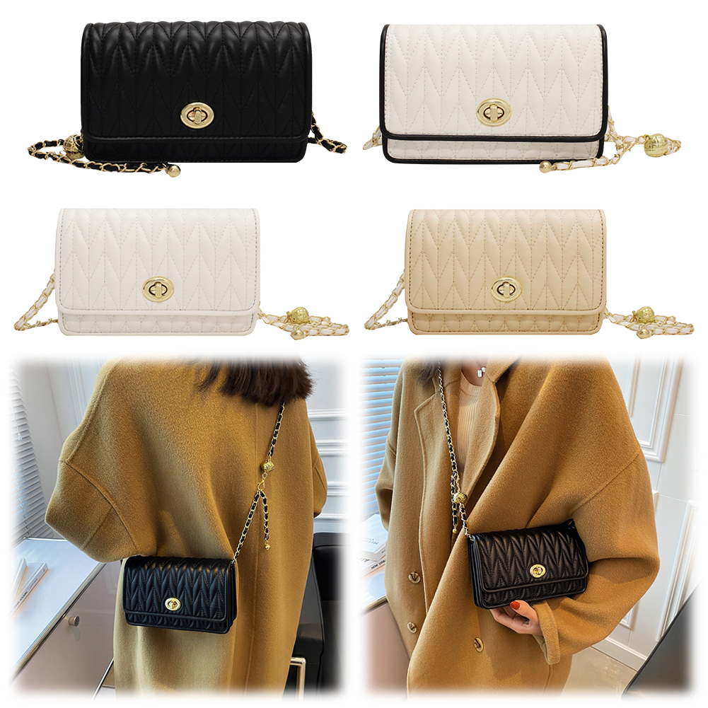 Women Crossbody Bag Embroidered Thread PU Leather Shoulder Bag Solid Color Square Bag Satchel Purse Travel Commuter Bag