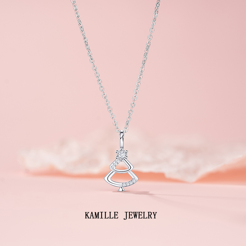 Women's Simplistic Hollow-Out Zirconia Christmas Tree Pendant Necklace from the Christmas Collection