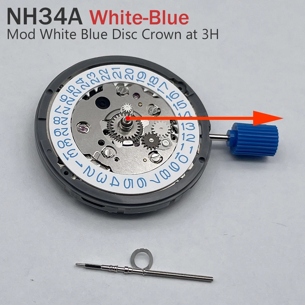 High Precision GMT NH34 Automatic Mechanical Movement Self Winding Date at 3H Datewheel 3/3.8 Crown Watch Accessories NH34A Movement
