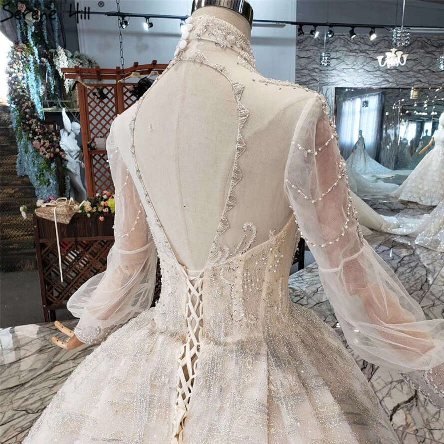 SERENE HILL High-End Handmade Lantern Sleeves Wedding Dress 2025 High Neck Elegant Bride Gown Real Photo Custom Made