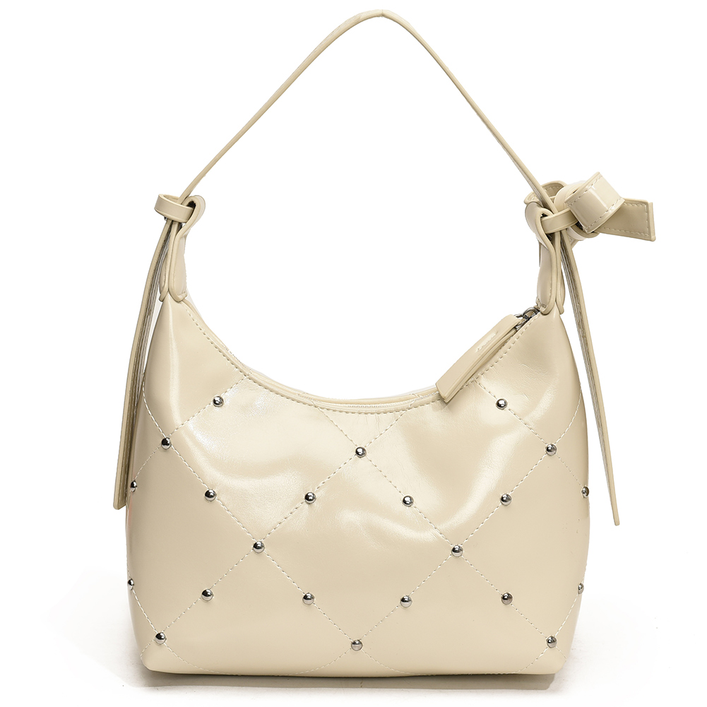 Shoulder Bag for Women Bowknot Crescent Bag PU Leather with Zipper Underarm Bag Solid Color Hobo Bag for Travel Shopping