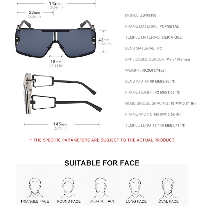 Extra Large Sunglasses Men Big Cool Steampunk Thick Oversized Sun Glasses Mens y2k Wrap Around Cyberpunk Futuristic Personalized Metal Punk Goggle S19