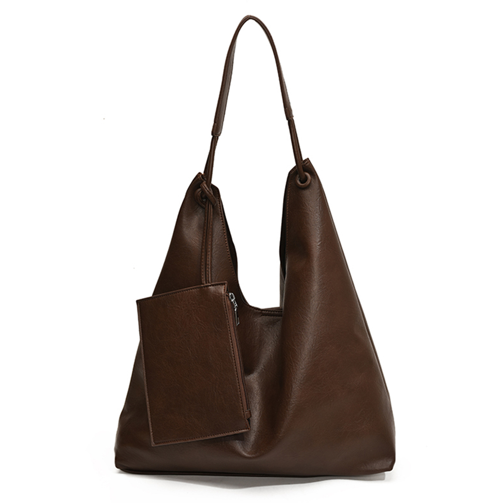 Women Fashion Shoulder Bag PU Leather Chic Tote Handbag Large Capacity Casual Shoulder Handbag Leisure Bag with Matching Clutch