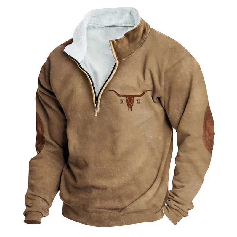 Retro patch work sweater mens wool hooded sweater autumn casual long sleeved zipper sportswear mens clothing winter casual zipper W241210