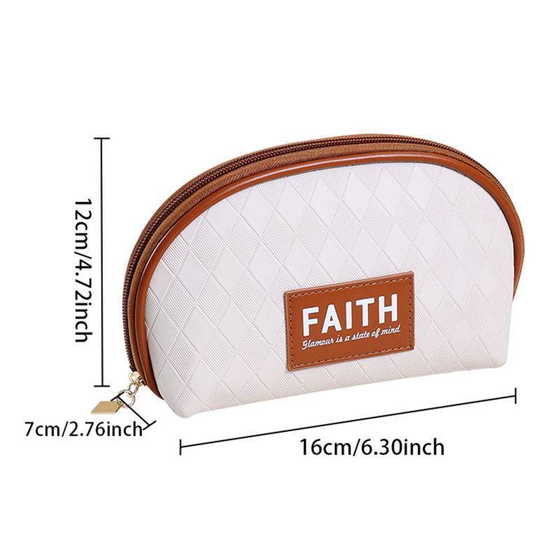 zxx 999 Letter Leather Cosmetic Half-round Large Capacity Shell Shape Makeup Waterproof Simple Lattice Travel Wash Bag
